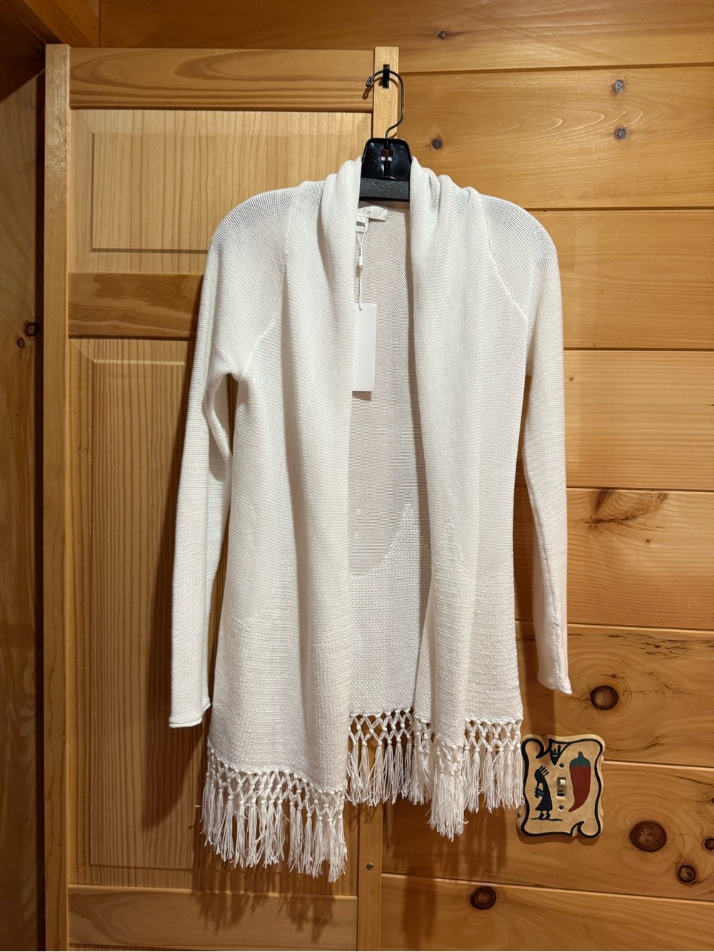 Lilly Pulitzer Ivory Open-Front Fringe Hem Sweater